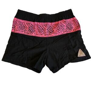 Vintage 90s Pro Spirit Black Neon Pink Aztec Nylon Running Shorts Size M